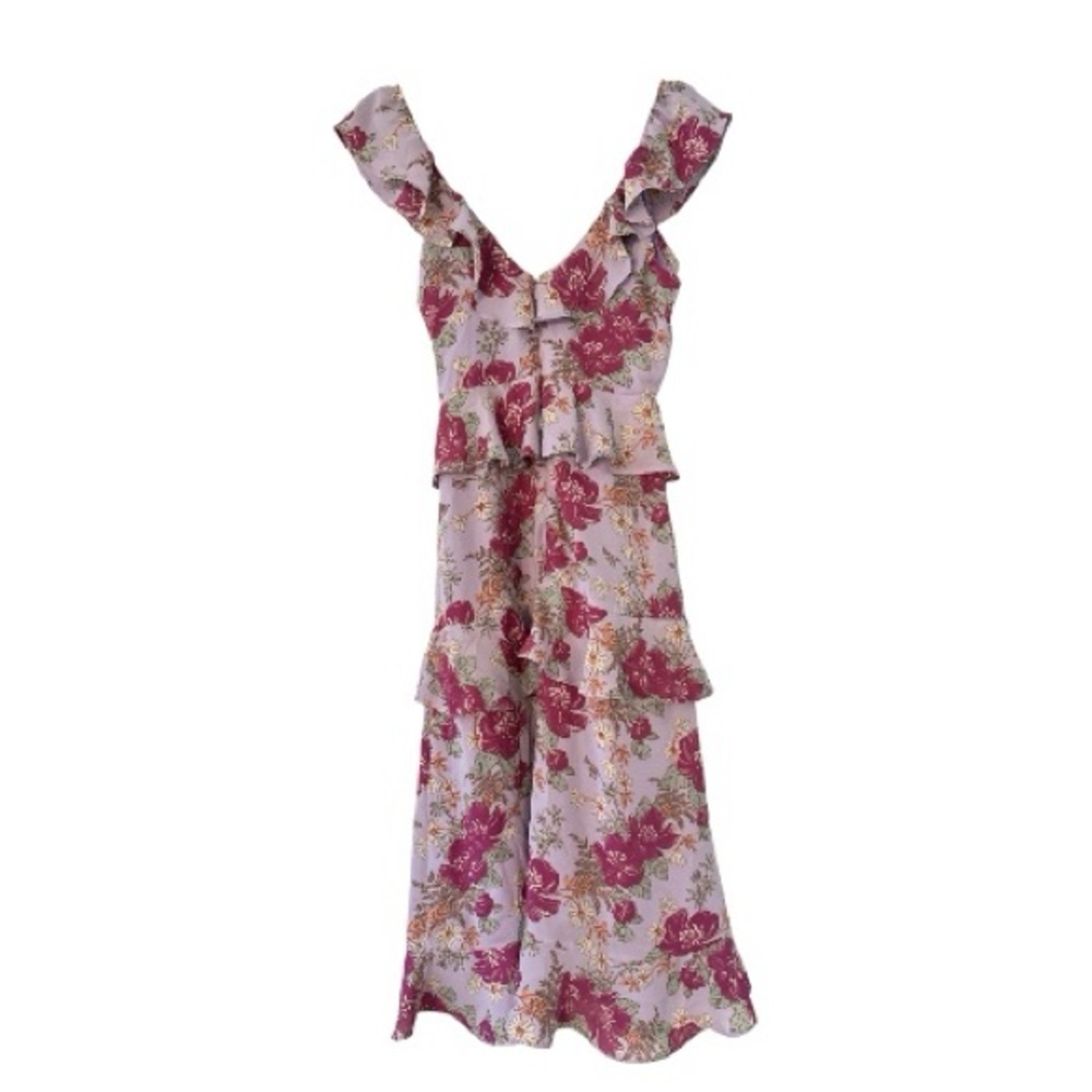 Lulu’s Fleur-Evermore Lavender Floral Print Ruffled Midi Dress Size Extra Small - Picture 7 of 8